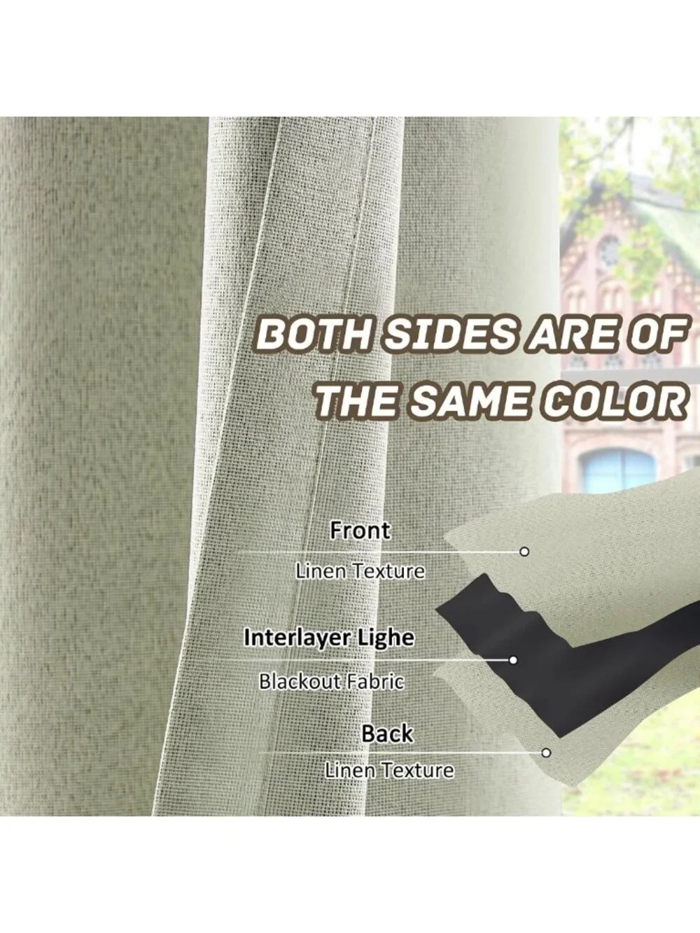 Beige 100% Blackout Linen Curtains Set - 84